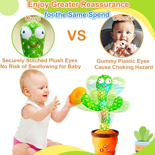 Side view of FXI dancing cactus toy showing plush fabric quality