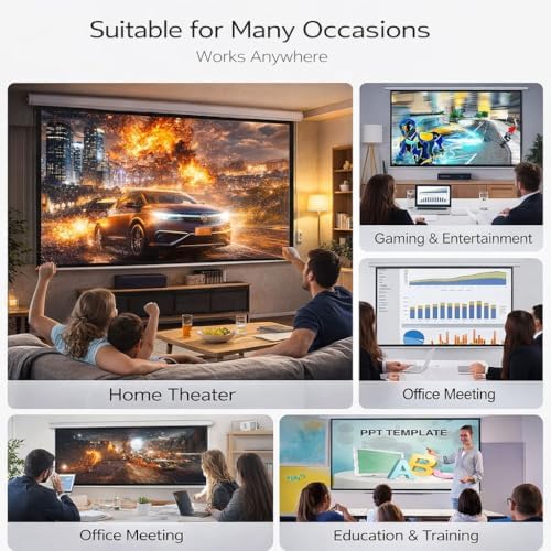 AMZOSS automatic pull down 4 to 3 ratio movie screen mounted on a wall