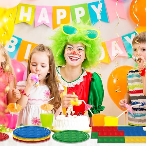 Colorful brick design disposable plates for boys birthday party