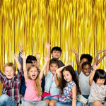 Self adhesive strip detail on the top of GOER gold tinsel fringe curtain