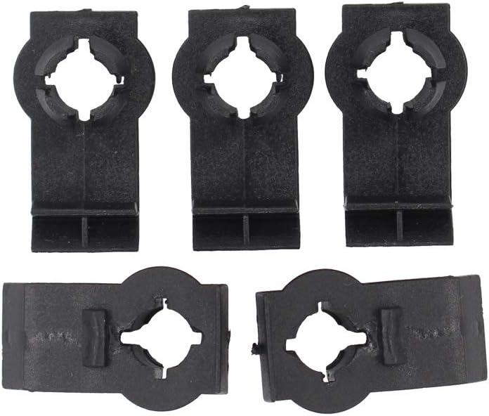 Molded black plastic vehicle window clips close up