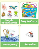 Educational sticker books for kids showing interactive learning layout and words