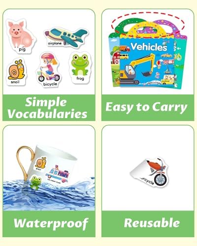Educational sticker books for kids showing interactive learning layout and words