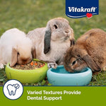 Vitakraft healthy pet rabbit food bag displayed on a clean surface.