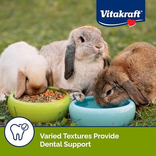 Vitakraft healthy pet rabbit food bag displayed on a clean surface.