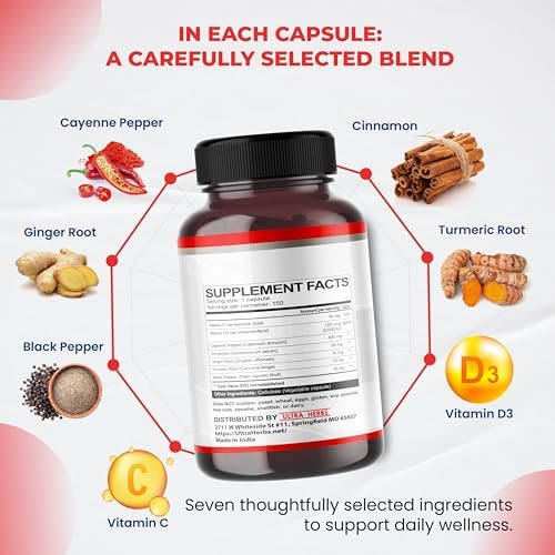 Cayenne Pepper 7 in 1 - with Ginger, Turmeric, Cinnamon, Black Pepper - Promotes Digestive System Function (150-day Supply (Pack of 1)) - Image 6