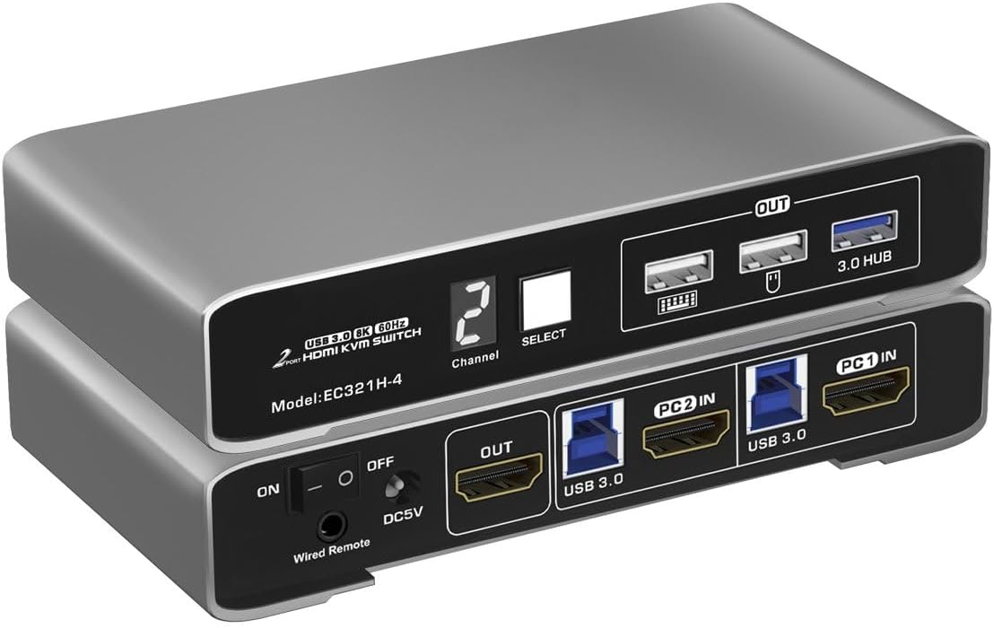 Terived HDMI KVM switch front view with digital display