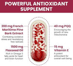 Premium cellular energy supplement capsules showing flaxseed oil and vitamin E ingredients