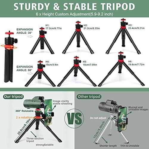 Side angle view of the rugged rubber armored green OXK Optics monocular telescope for adults.