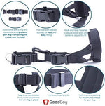 GoodBoy grey medium muzzle package details including the included pet behavioral training guide