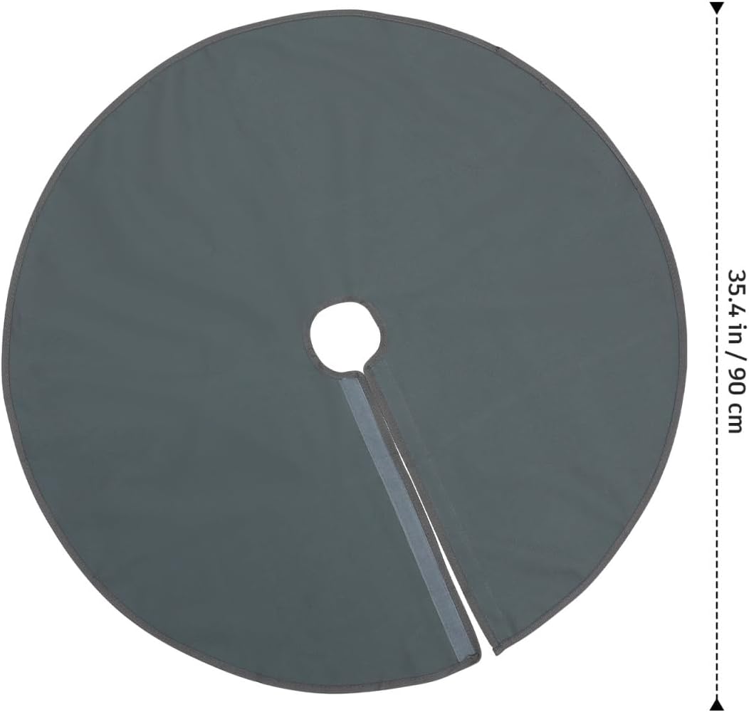 Grey patio umbrella base cover installed on stand