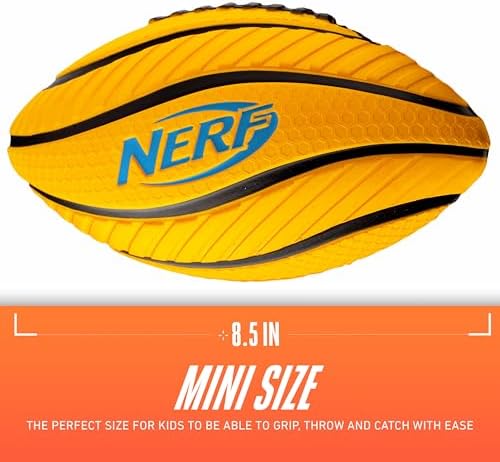 Close up of the textured aerodynamic spiral grip on the 8.5 inch Nerf kids football