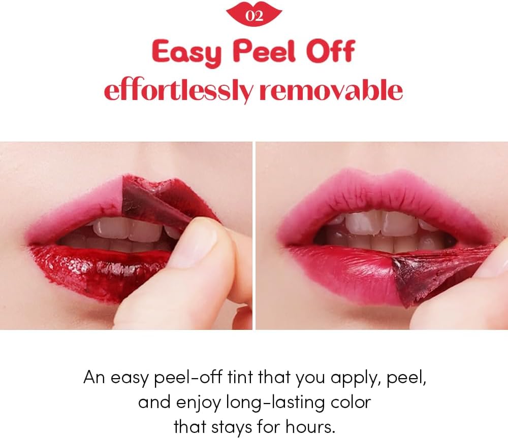 Korean gradient lip makeup look using ETUDE peel off stain and lip gloss duo