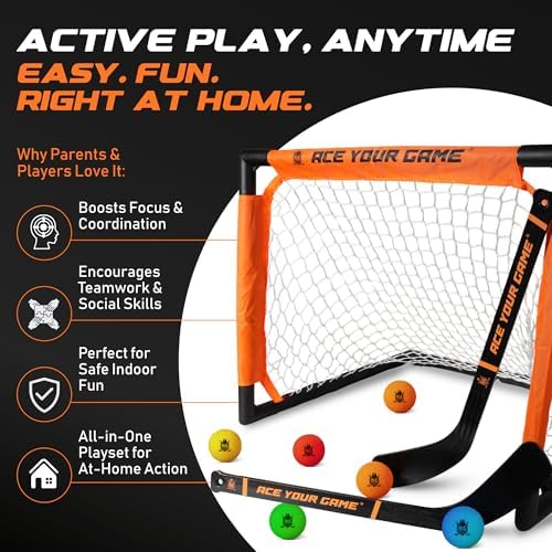 Ace Hockey packaging contents demonstrating the authentic imported premium knee hockey gear.