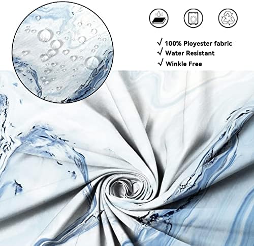 High-density bottom stitching details on the blue marble printed curtain