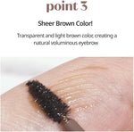 Before and after comparison of groomed eyebrows using the ETUDE non-permanent daily makeup fixer.
