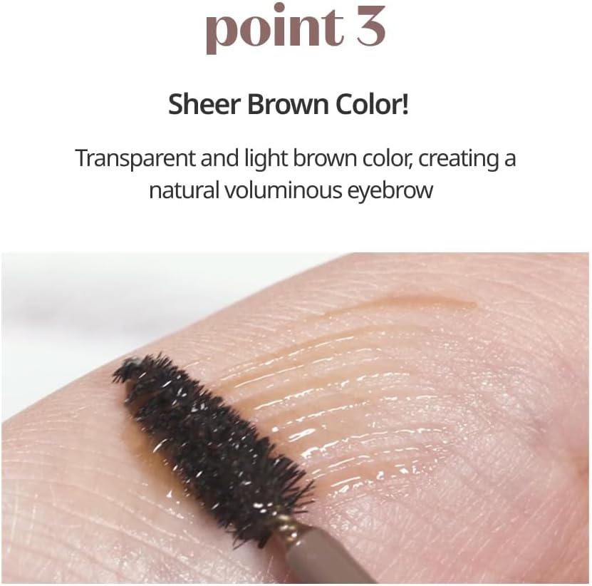 Before and after comparison of groomed eyebrows using the ETUDE non-permanent daily makeup fixer.