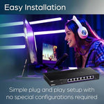 TRENDnet multi-gigabit gaming hub side profile showing passive cooling vents