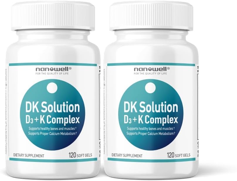 NANOWELL DK Solution Vitamin D3 2000 IU (50 mcg) + K Complex - Dietary Supplement for Bone, Muscle and Immune Health Support - 120 Softgels, 120 Day Supply - Image 1