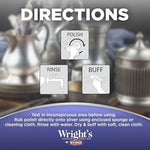 Back label view of Wright's silver cleaner liquid showing usage instructions and product ingredients.