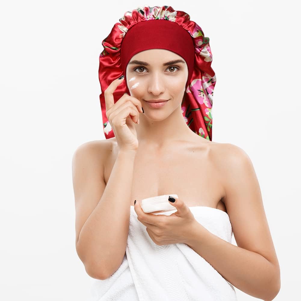 Oumrote floral pattern long hair bonnet