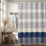 Full 72x72 inch shower curtain draped in bathroom setting
