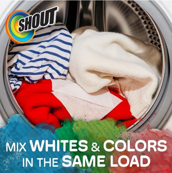 Back view of Shout dye trapping laundry sheets with usage guidelines