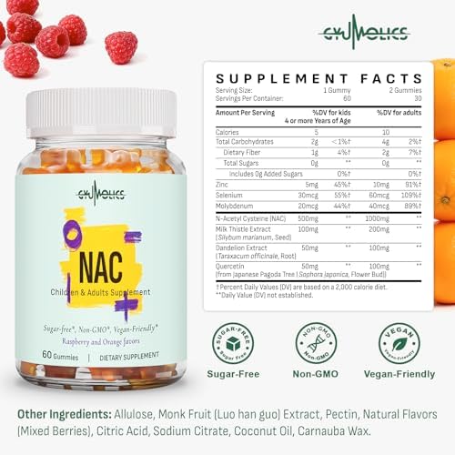 NAC Supplement 1000mg for Adults & 500mg for Kids, N-Acetyl Cysteine Supplement Gummies, Synergistic Antioxidant, Vegan, Sugar-Free 60 Gummies - Image 6