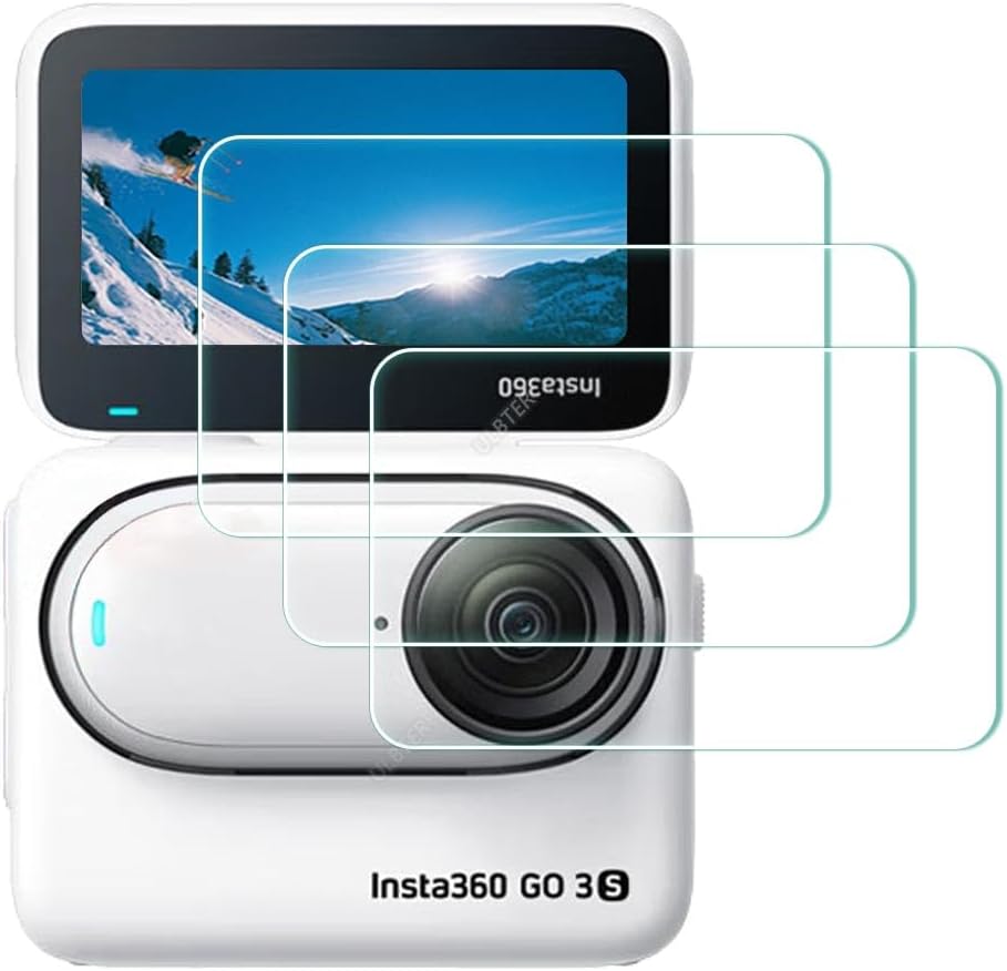 Insta360 GO 3S tempered glass screen protector front view pack on camera display