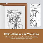 HUION wireless notebook showing the application interface with merged and organized digital pages.