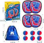 Four sticky paddles and six balls for outdoor play