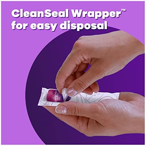 Tampax CleanSeal wrapper shown being used for hygienic tampon disposal.