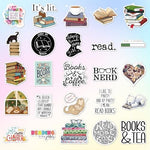 Selection of book stack and reading quote vinyl stickers