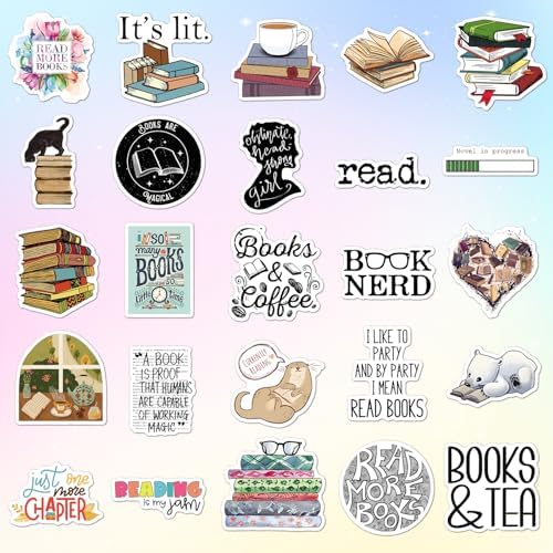 Selection of book stack and reading quote vinyl stickers