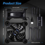 Dual 80mm USB cooling fan unit arranged vertically showing shockproof rubber foot pads
