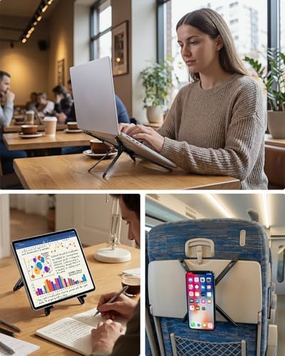 Viozon foldable computer riser collapsed down next to its travel storage pouch