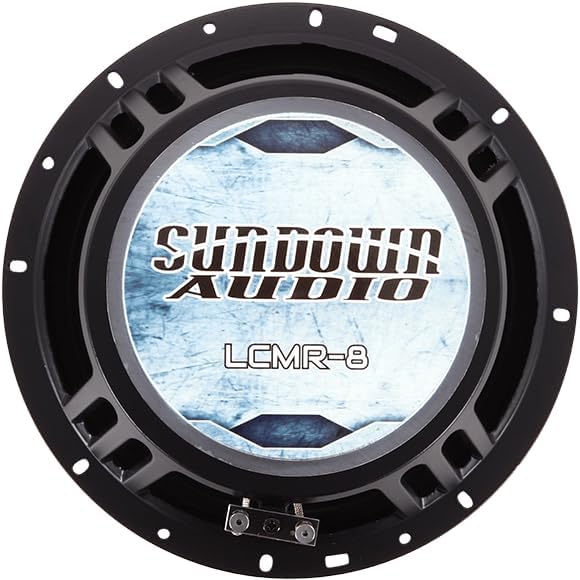 Sundown Audio 4-Ohm midbass speaker unit unboxed demonstrating the heavy-duty cast basket design