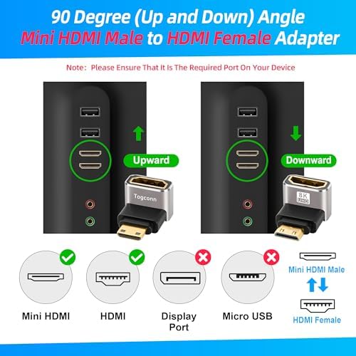 Close up of Togconn Mini HDMI male to HDMI female connector