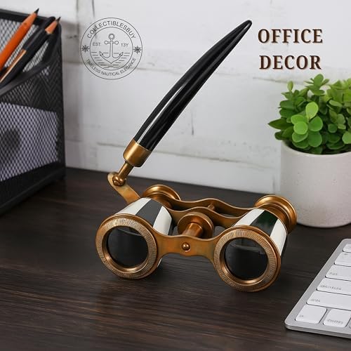 CollectiblesBuy antique brass binoculars showcasing the manual knurled center focus wheel