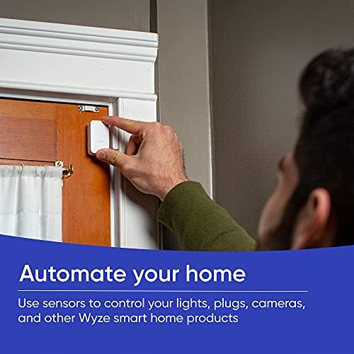 Wyze wireless window and door entry protection sensors displayed with their magnetic contact pieces.