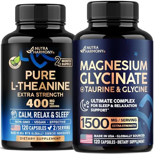 Nutraharmony L-Theanine and Magnesium Glycinate front view supplement bottle