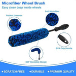 NIKCOSMK synthetic wool rim brush bending to clean behind alloy wheel spokes