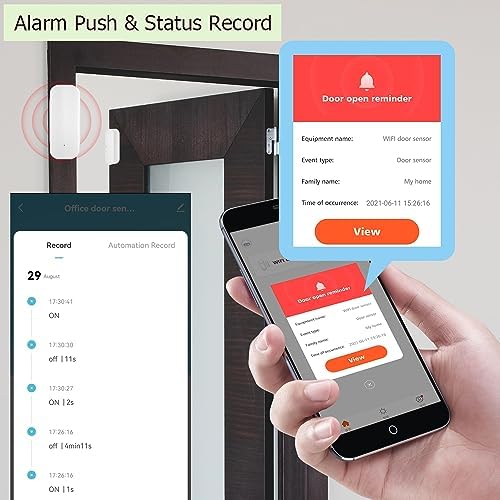 Compact battery operated security sensor with red LED indicator light and AAA batteries