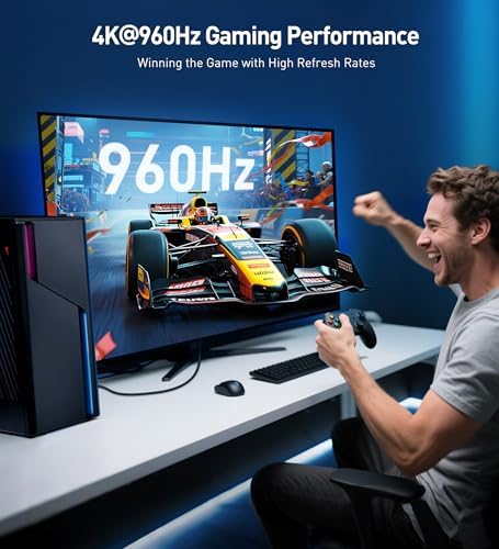 High-speed 80Gbps DisplayPort cable highlighting the durable black shielding jacket
