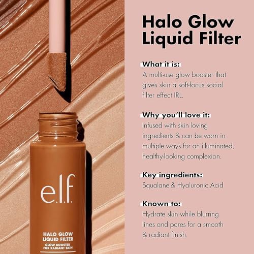 Side view of authentic USA imported elf Halo Glow glow booster packaging showcasing ingredient details