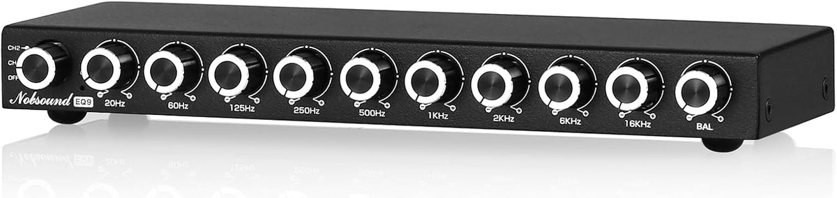Nobsound 9-band stereo eq preamp front view with rotary dials