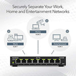 Netgear plus software network switch displaying the wall mount installation slots on the lower chassis.
