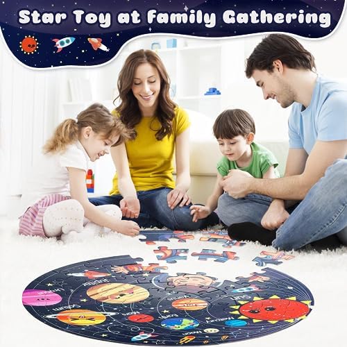 Top down perspective of the completed seventy piece solar system jigsaw layout.