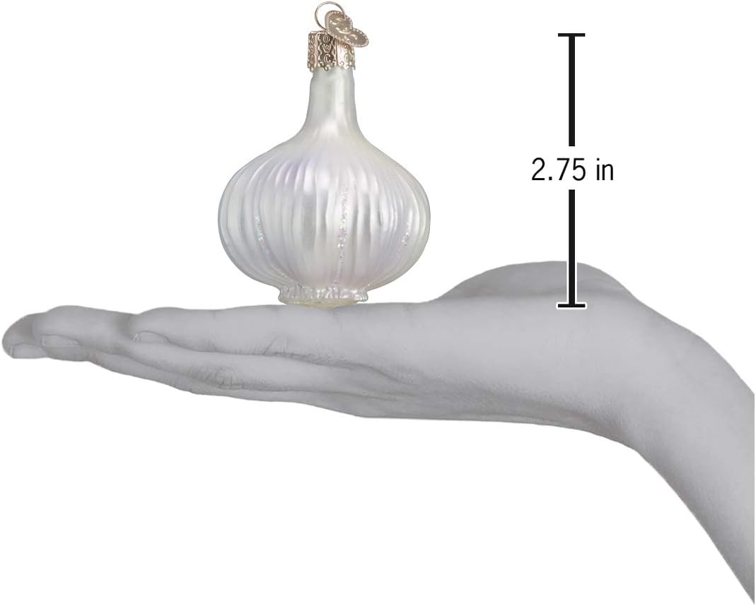 Old World Christmas Garlic Holiday Decoration hanging on a branch