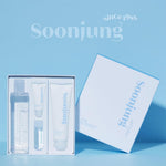 Etude low pH relief toner bottle next to clean hydrating emulsion bottle.